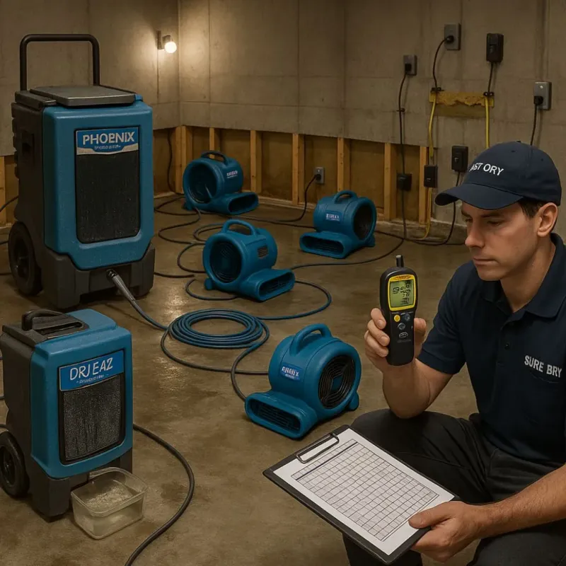 Structural Drying and Dehumidification process in Howards Grove, WI